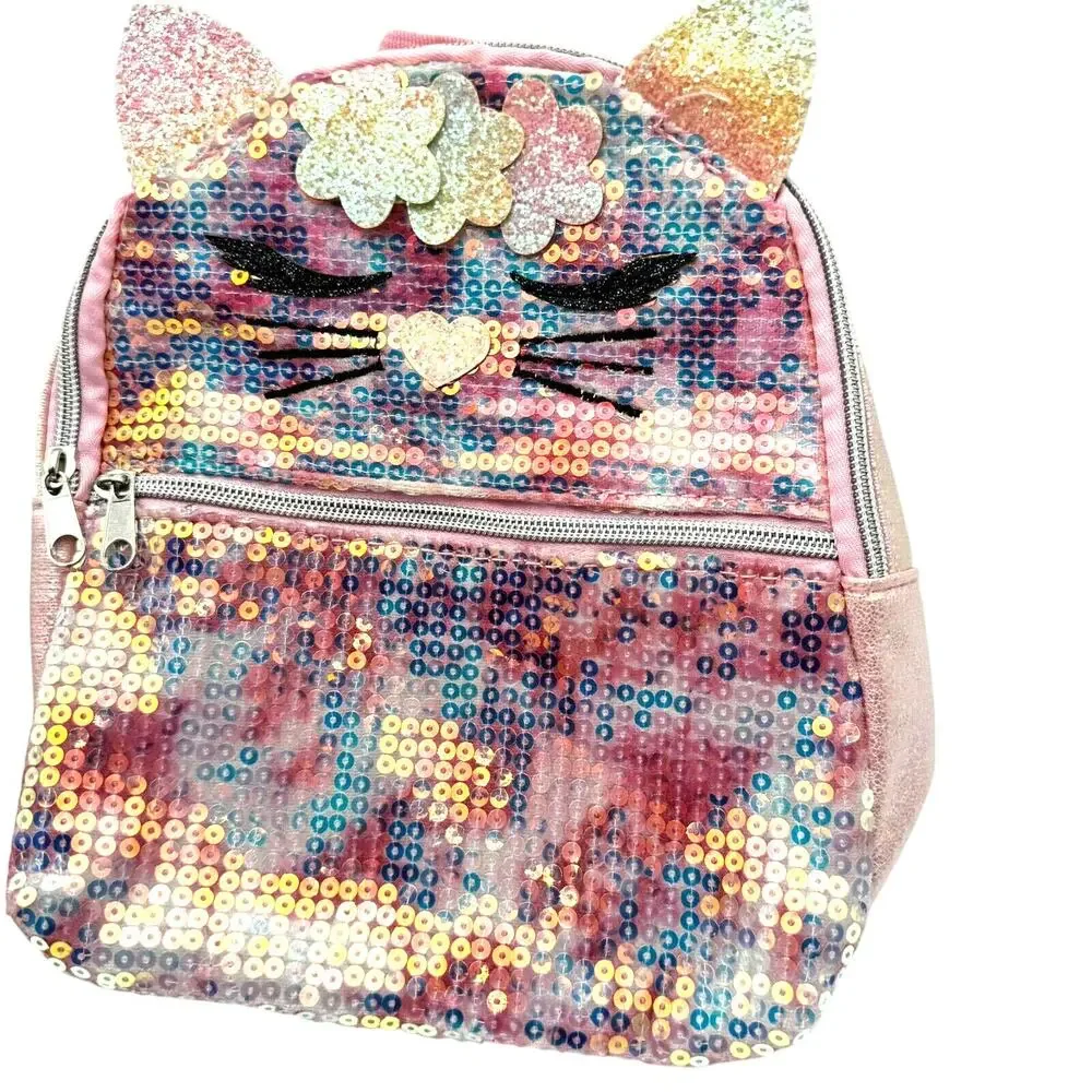P.S. AEROPOSTALE‎ New Pink Purple Sequin Cat Flowers Mini Backpack Purse Kawaii